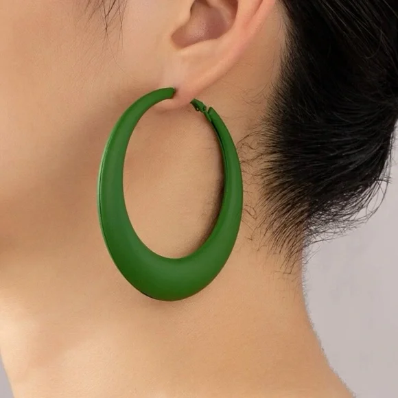 Matte Metal Hoops -Green - Picture 1 of 8